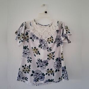 Floral Cold Shoulder Blouse with Lace – Size Medium